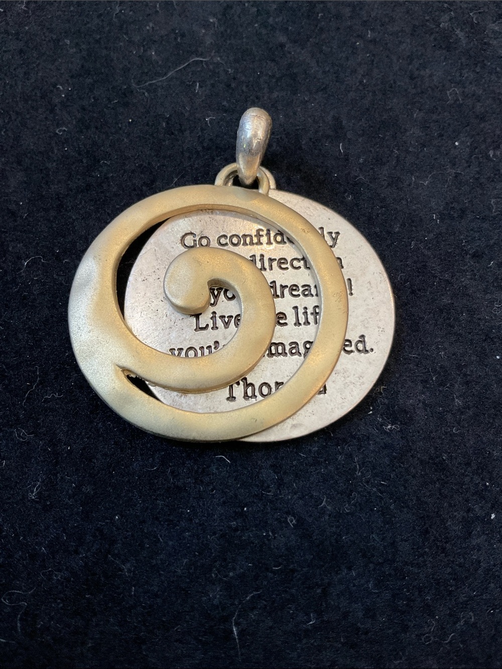 Gold Spiral Inspiration Disc Pendant - Inspirational Quote